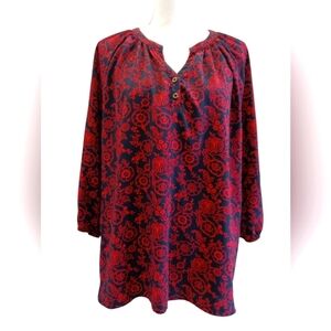 TOMMY HILFIGER Women's Red and Navy flower pattern Long sleeve top Size L